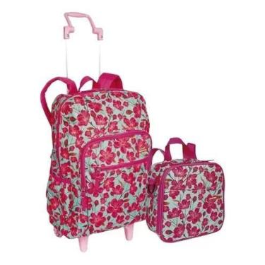 Imagem de Mochila Juvenil Escolar Feminina Rodinha Floral G Lancheira - Sestini