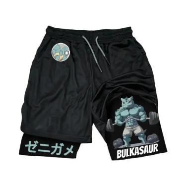 Imagem de Shorts Esportivos Unissex De Verão 2 Em 1 Pok É Mon Anime Para Caminha