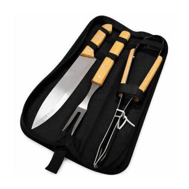 Imagem de Kit de Churrasco 03 Peças em Aço Inox com Cabo de Madeira - B2