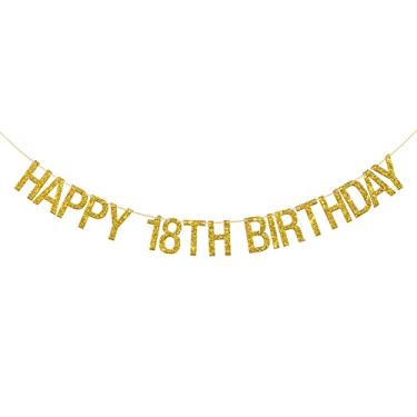 Imagem de INNORU® Happy 18th Birthday Banner Gold Glitter Letters Hang Bunting - Artigos de Decoração de Festa de 18 Anos