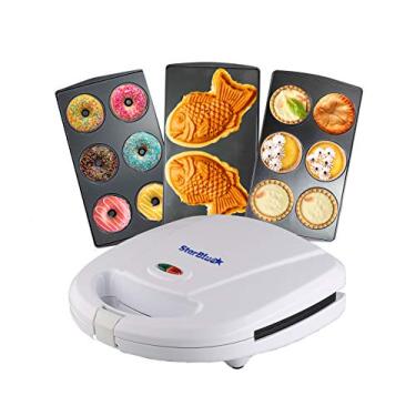 Imagem de Máquina de fazer mini donuts, mini torta e quiche, máquina taiyaki – nova sobremesa 3 em 1 três fatias destacáveis da StarBlue – Branco AC 110-120V 50/60Hz 700-800W