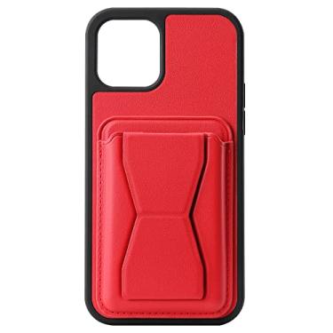 Imagem de zhouye Capa para iPhone 14/14 Pro/14 Plus/14 Pro Max, capa com compartimento para cartão, suporte dobrável fino macio TPU silicone bumper à prova de choque capa de telefone anti-arranhões, vermelha, 14 6,1 polegadas