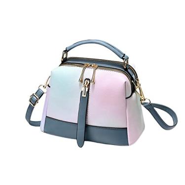 Imagem de Bolsa feminina fashion alça superior bolsa de couro bolsa feminina multicolorida bolsa de ombro com zíper bolsa de ombro, Azul