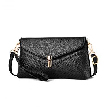 Imagem de Bolsa transversal feminina com aba, bolsas de mão acolchoadas, bolsa de ombro de couro vegano, leve, casual, carteira de moedas, Black