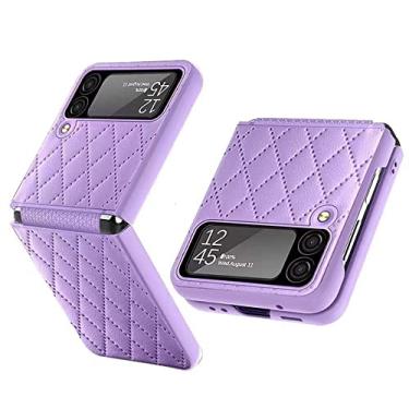 Imagem de Capa de couro para Samsung Galaxy Z Flip4 Flip3 Flip 4 3 5G Dobradiça dobrável Capa de proteção total Capa de telefone sem impressão digital, Roxo, Para Samsung Z Flip4