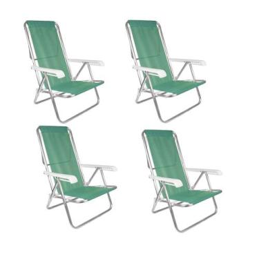 Imagem de Kit 4 Cadeiras De Praia Reclinável 8 Posições Alumínio Anis Mor