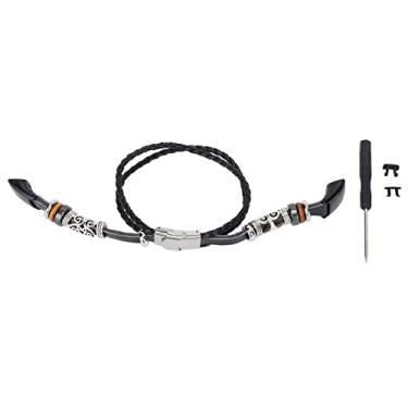 Imagem de pulseira de relógio para Honor 5 4,Pulseiras de relógio de couro trançadas, pulseira de relógio esportiva retrô com miçangas de metal, substituição de pulseira de relógio de pulso(black)