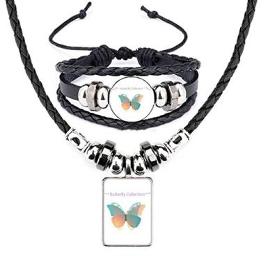 Imagem de Coleção de borboletas rosa e azul bebê conjunto de joias pulseira colar de couro