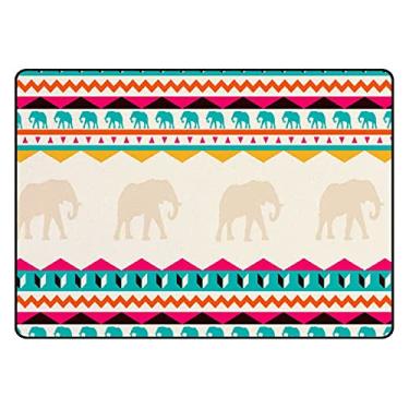 Imagem de Tapete macio de elefante tribal colorido com tema boêmio, tapete antiderrapante para sala de estar, quarto, sala de jantar, entrada de sala de aula, 6 x 9 cm