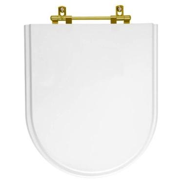 Imagem de Assento Sanitario Carrara Branco Para Vaso Deca Com Ferragem Dourada -