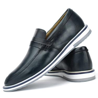 Imagem de Loafer Sapato Casual Mocassim Clássico Couro Masculino Forrado Couro Leve Flexível Conforto Marinho  masculino