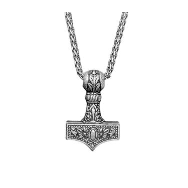 Imagem de Colar Masculino Elegante Estilo Nórdico Mjolnir Viking com Cordão Luxo Cor:Prata