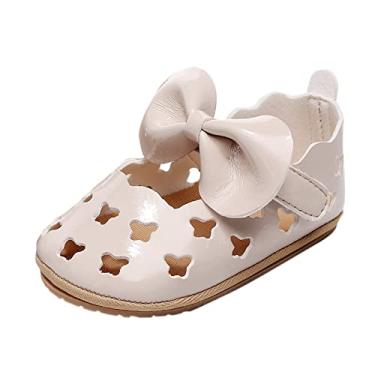 Imagem de Chinelos para meninas pequenas e meninas oco único para 0-18 meses laço infantil primeiros andadores sapatos de verão infantil água, Bege, 0-6 Meses