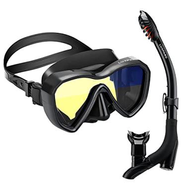 Imagem de LUXPARD Conjunto de snorkel, máscara de snorkel com visão panorâmica e tubo de snorkel seco antivazamento, equipamento de mergulho para adultos, kit de snorkel incluído (Preto)