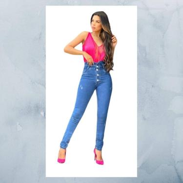 Imagem de Calça Jeans Cintura Alta e com botões Azul - 6789