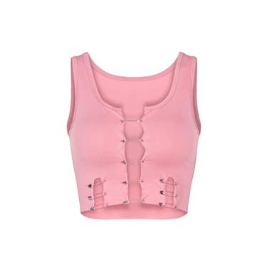 Imagem de Regata feminina estilo nadador estampada para sair, plus size, sem mangas, Y2K, blusa de verão, rodada, colete formal, rosa, Large