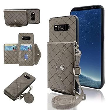 Imagem de Capa carteira compatível com Samsung Galaxy S8 Plus com alça de ombro transversal e suporte de couro para cartão de crédito para Glaxay S8plus S 8 8plus 8S Edge S8+ SM-G955U meninas cinza