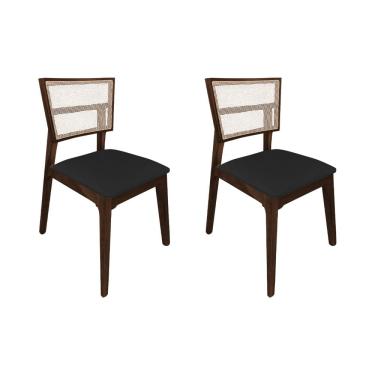 Imagem de Kit 2 Cadeiras De Jantar Manuela Em Tela Assento Veludo Preto Base Em Madeira Maciça - Natural