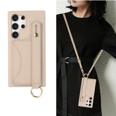 Imagem de Pulseira com suporte para cartão Crossboby Phone Case para Samsung Galaxy S24 S22 Ultra Plus S23 FE A15 A25 A35 A55 A24 A34 A54 A14, cáqui, para Galaxy S23 Plus
