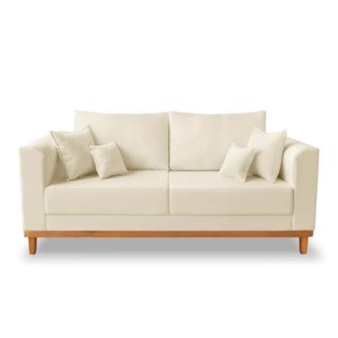 Imagem de Sofá 3 Lugares Retro Sala de Estar Beny Suede Bege Madeira Prima Deccor