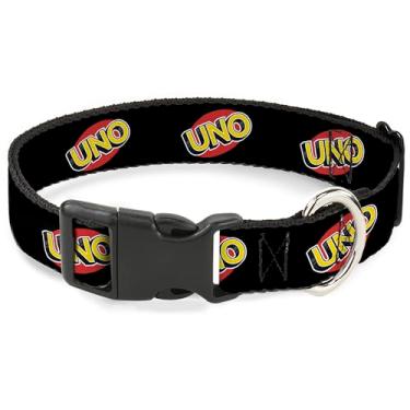 Imagem de Coleira para animais de estimação Mattel, fivela de plástico, logotipo UNO Game preto vermelho amarelo, 28 a 40 cm de largura