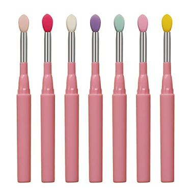 Imagem de LORMAY 7 pincéis de maquiagem de silicone com tampas. Ferramentas perfeitas para aplicar creme ou máscara labial líquida e sombra (rosa)