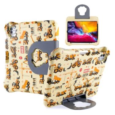 Imagem de Capa para iPad 10 11 2025 A16 escavadeira para crianças, meninos, meninas, EVA, leve, à prova de crianças, iPad 10ª 11ª geração 11 polegadas, capa para tablet infantil com alça de suporte, à prova de
