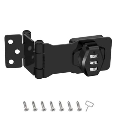 Imagem de 1 pacote com trava rotativa com senha, trava dobrável de aço inoxidável 304 de aço inoxidável, para gavetas de 90 graus e 180 graus, dabinets, portas, porta dobrável de celeiro, ao ar livre (preto)