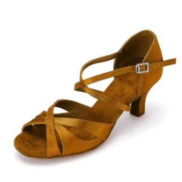 Imagem de Sapatos de dança latina femininos sapatos de dança salsa de salão 6 salto 7 cm, Laranja, 34