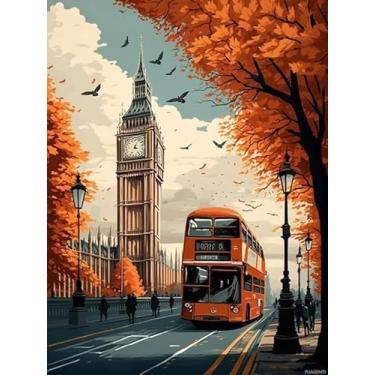 Imagem de PUAGEMTI Kits de pintura de diamante Big Ben para adultos, arte de diamante redondo 5D faça você mesmo, muito adequado para lazer em casa e decoração de parede 30 x 40 cm