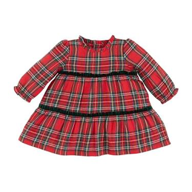 Imagem de Mud Pie Vestido infantil tartã em camadas para bebês meninas, Vermelho, 24-3T
