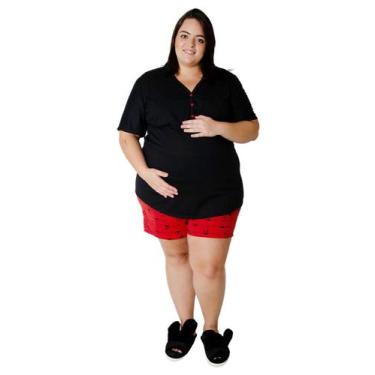 Imagem de Pijama Short Doll Plus Size Manga Curta Amamentação com botões - Linda