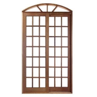 Imagem de Porta Balcão de Correr de Madeira Itaúba Quadriculada 2 Folhas Em Arco