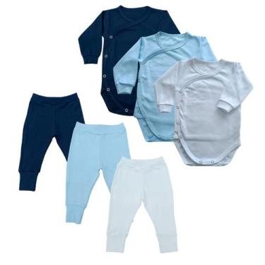 Imagem de Conjunto Body Kimono Manga Longa + Calça Liso Algodão Kit C/3 - Mellan