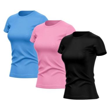 Imagem de Kit 3 Camisetas Feminina Manga Curta Dry Fit Basica Lisa Proteção Sola