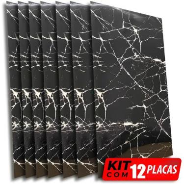Imagem de Kit de 12 Placas 3D Revestimento De Parede Auto Adesivo Mármore Black 