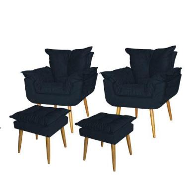 Imagem de kit 2 Poltronas+2 Puff Opala Decorativo para Sala e RecepçãoSuede Azul