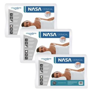 Imagem de Kit 3 Travesseiros Nasa Cervical Anatômico Ortopédico Capa Impermeável