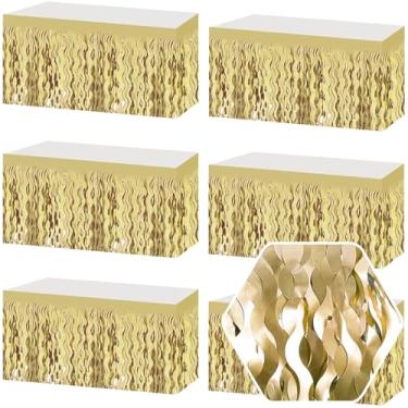 Imagem de Pacote com 6 saias de mesa com franja dourada clara de 73 x 272 cm, faixa metálica para decoração de guirlanda de tinsel para boias de desfile, dia das mães, Páscoa, casamento, decoração de festa de