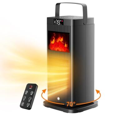 Imagem de BJOP 2024 New Space Heater, ETL & UL Portable Space Heaters with Fireplace Flame Effect 1500W Oscillating Electric PTC Ceramic ECO Mode Temp Control Heater for Indoor Use,Bedroom,Offic