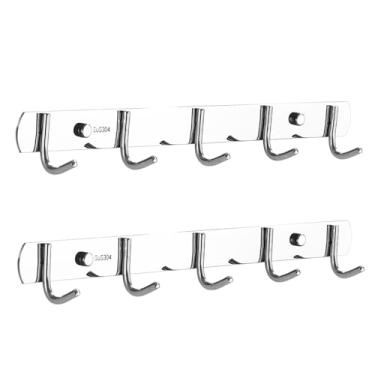 Imagem de Kit 2 cabideiro de parede em Aço Inoxidável com 5 Ganchos, Cabideiro para Roupas, Toalhas, Utensílios e Mochila, Cabideiro com Dupla Instalação Adesivo ou Parafuso,Prata