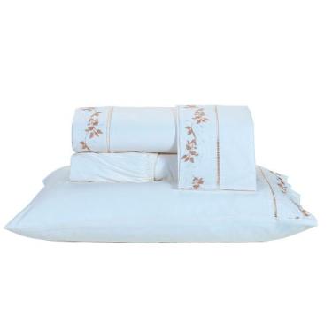 Imagem de Roupa de Cama Casal Londres Bordado 04 Peças  - Borda Bordados , Palha