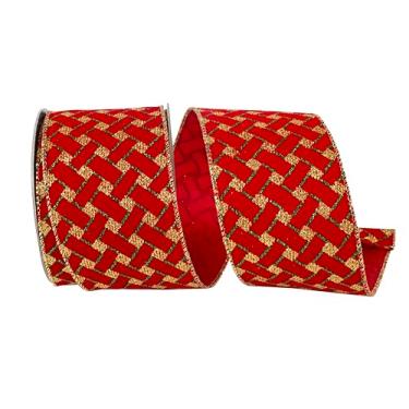 Imagem de Reliant Ribbon Fita de borda com fio entrelaçada com glitter de veludo, vermelha