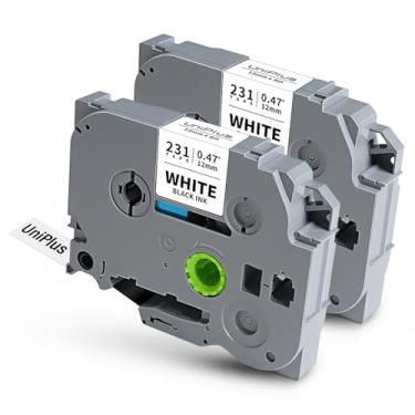 Imagem de UniPlus Pacote com 2 fitas adesivas compatíveis com Brother P Touch Label Maker com fita TZ 12 mm 0,47 polegadas laminada preta sobre branca para Brother PTD210 PTH110 PTD600 PTP700 PTD400AD, 1,27 cm