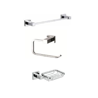 Imagem de Kit Toalheiro, Porta Papel Higiênico e Saboneteira Cromada, Design Sofisticado, Acabamento Prateado, Ideal para Banheiros Elegantes e Funcionais, Durabilidade Impecável