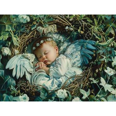 Imagem de LIHVBDY Angel Sleeping Angels Nest 5D Diamond Art Painting for Adults Full Drill Round Diamond Paint by Number Kits para iniciantes Gems Ponto cruz para decoração de parede 30 x 40 cm