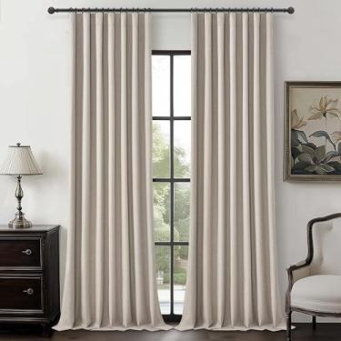 Imagem de Cortinas pretas com mistura de linho acinzentado 246 cm de comprimento para sala de estar, conjunto de 2 painéis, cortinas elegantes com isolamento boho para janela do quarto do chão ao teto, cortina