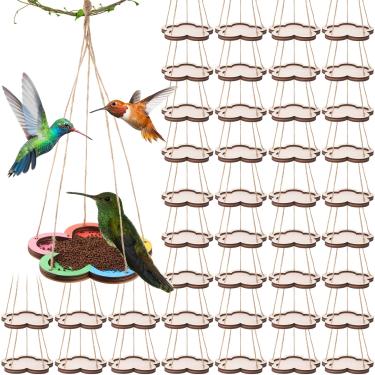 Imagem de DoubleFill 48 kits de artesanato para comedouro de pássaros para crianças, 6 bandejas, alimentadores de pássaros pendurados para atividades ao ar livre, pintura de madeira, artesanato para crianças