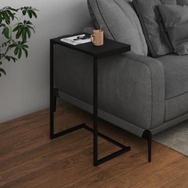 Imagem de Mesa Lateral de Apoio Industrial Sofá Charmme Ferro Preto e Tampo Pret