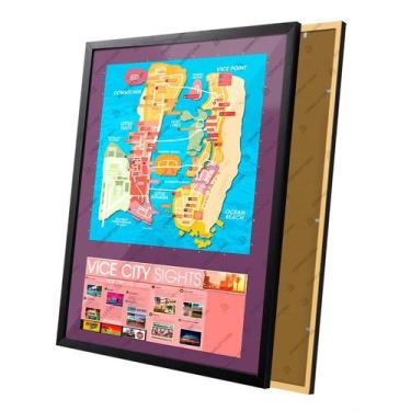 Imagem de Quadro Gamer Mapa Gta Vice City Moldura e Vidro - Complet Casa